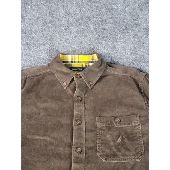 Vintage Nautica Corduroy Button Up Shirt Men Sz L Chocolate Casual Workwear - Picture 2 of 7